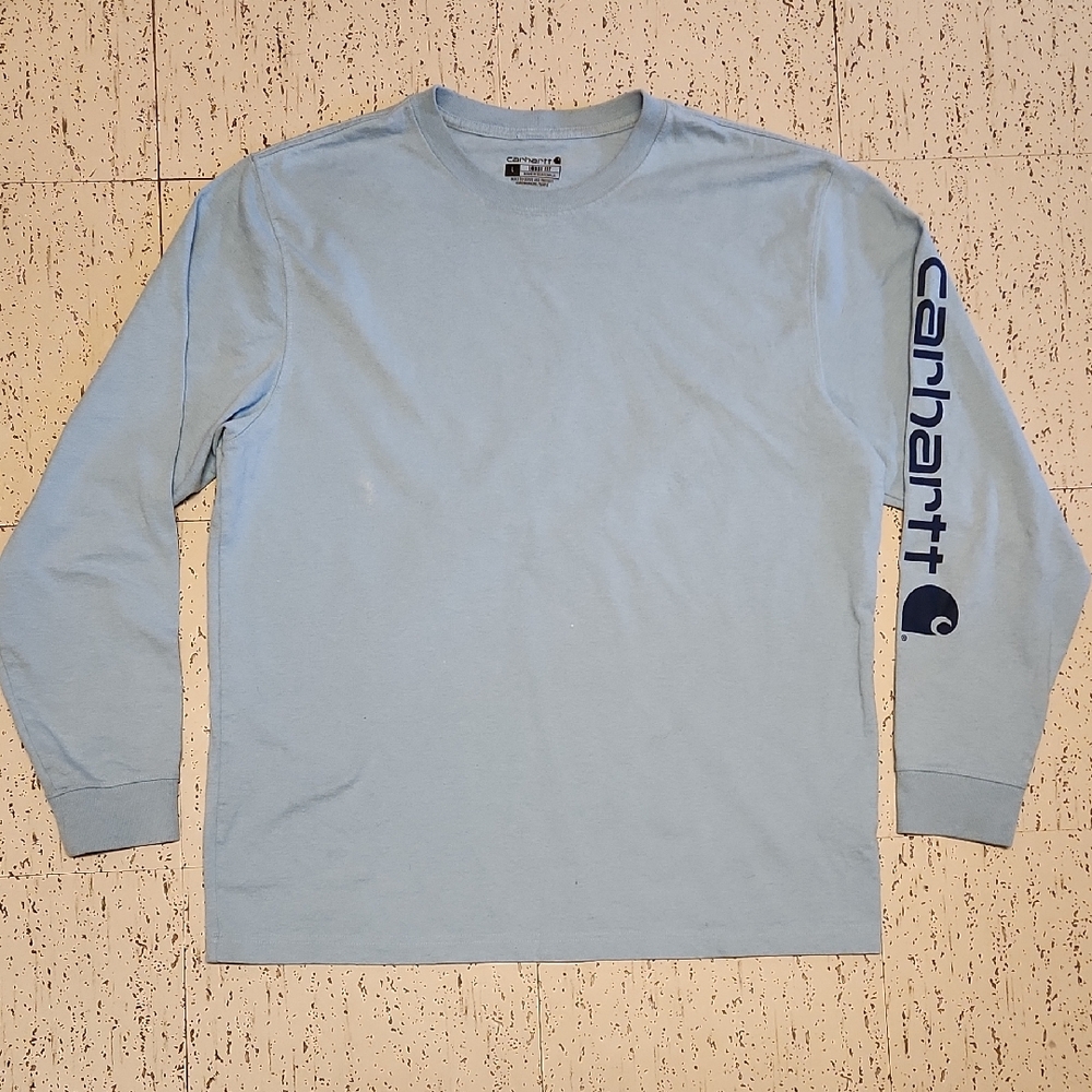Carhartt Baby Blue Loose Fit Long Sleeve Spellout Tee